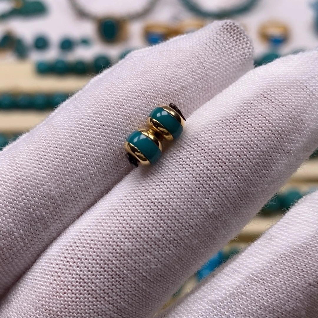 绿松石18K金镶嵌珠宝奇石汉堡对珠5.7mm