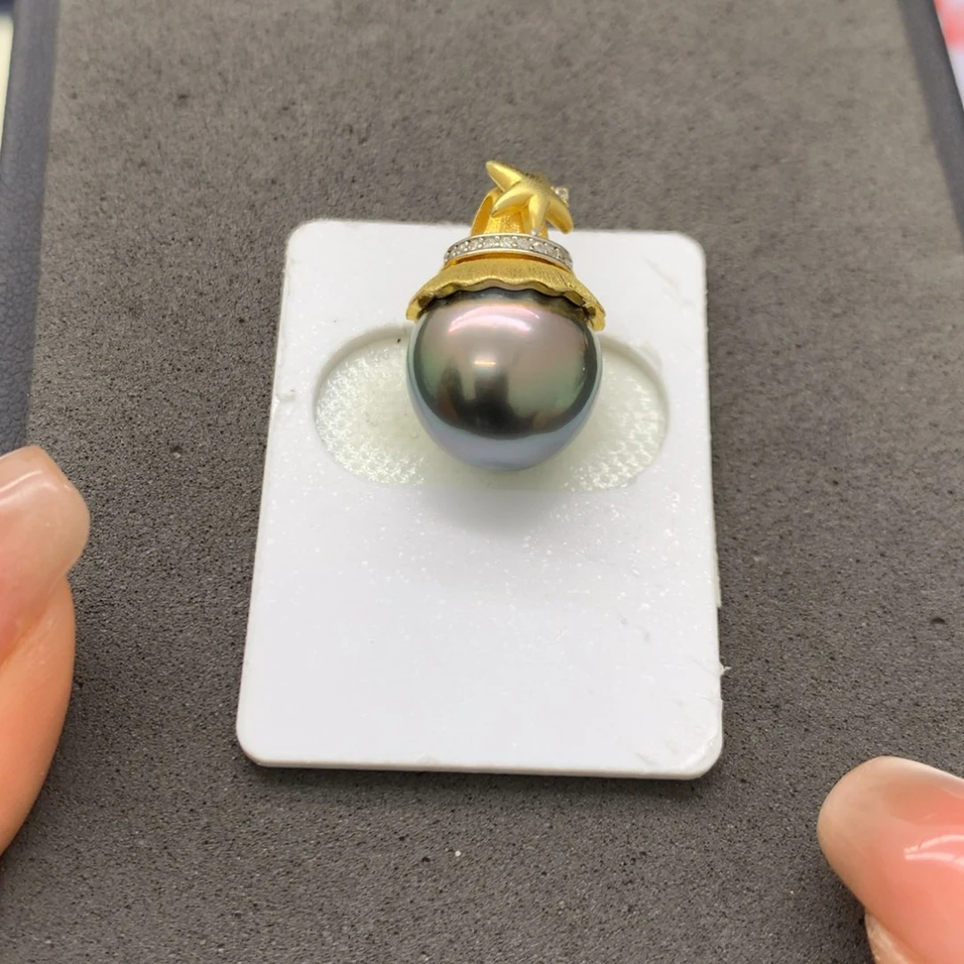 海水珍珠吊坠(不含链)银S925镶嵌大溪地吊坠12.8mm