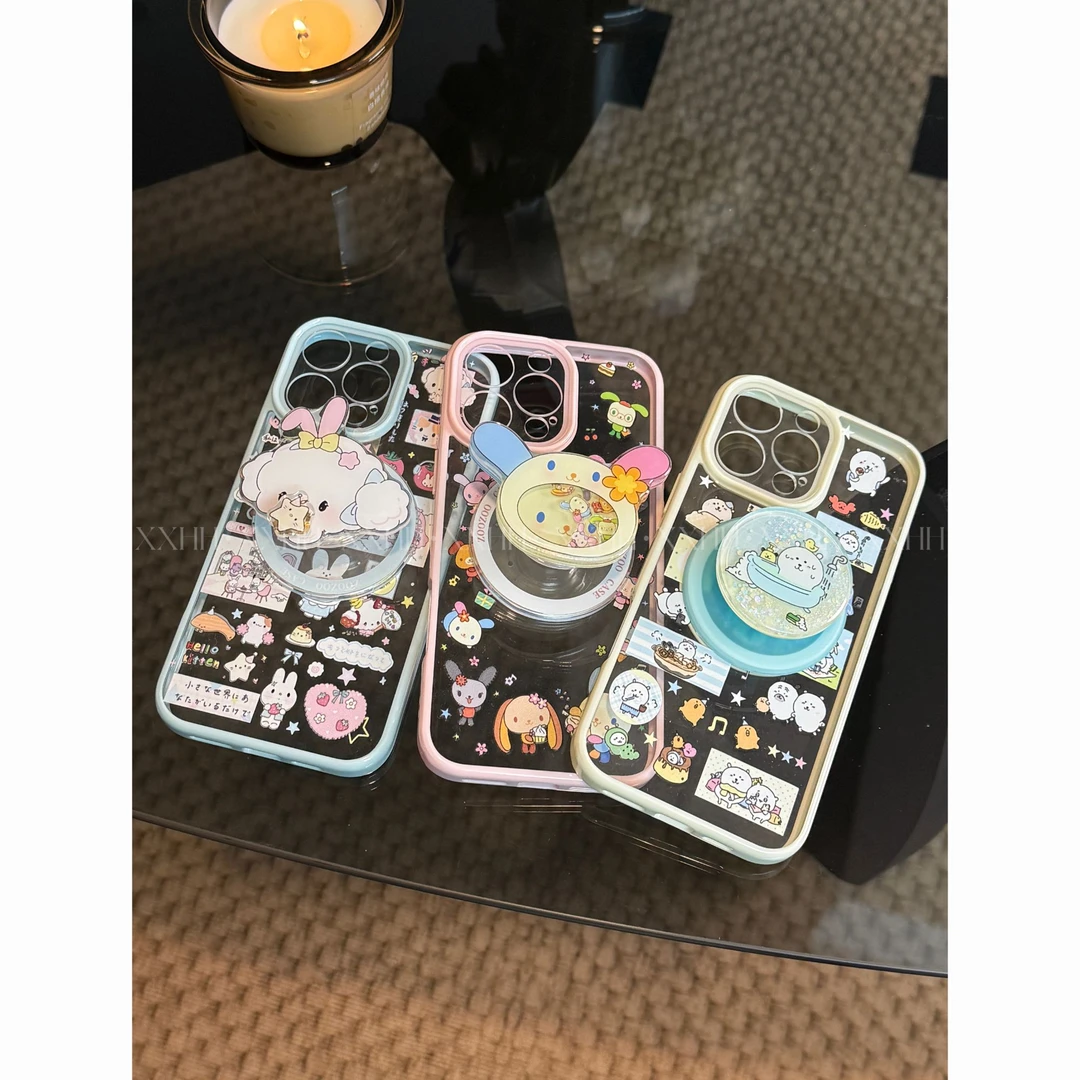 彩边可爱彩虹兔泡澡自嘲熊磁吸手机壳适用苹果全系列机型防摔保护