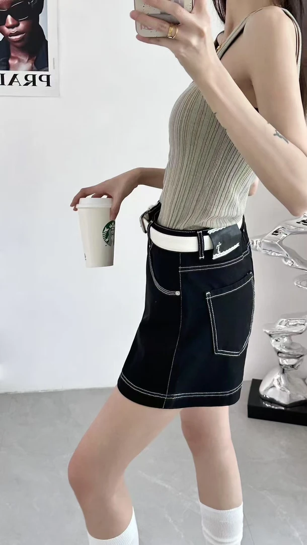 2025夏季新款高腰A字阔腿牛仔短裤黑色女款宽松显瘦夏季百搭55220