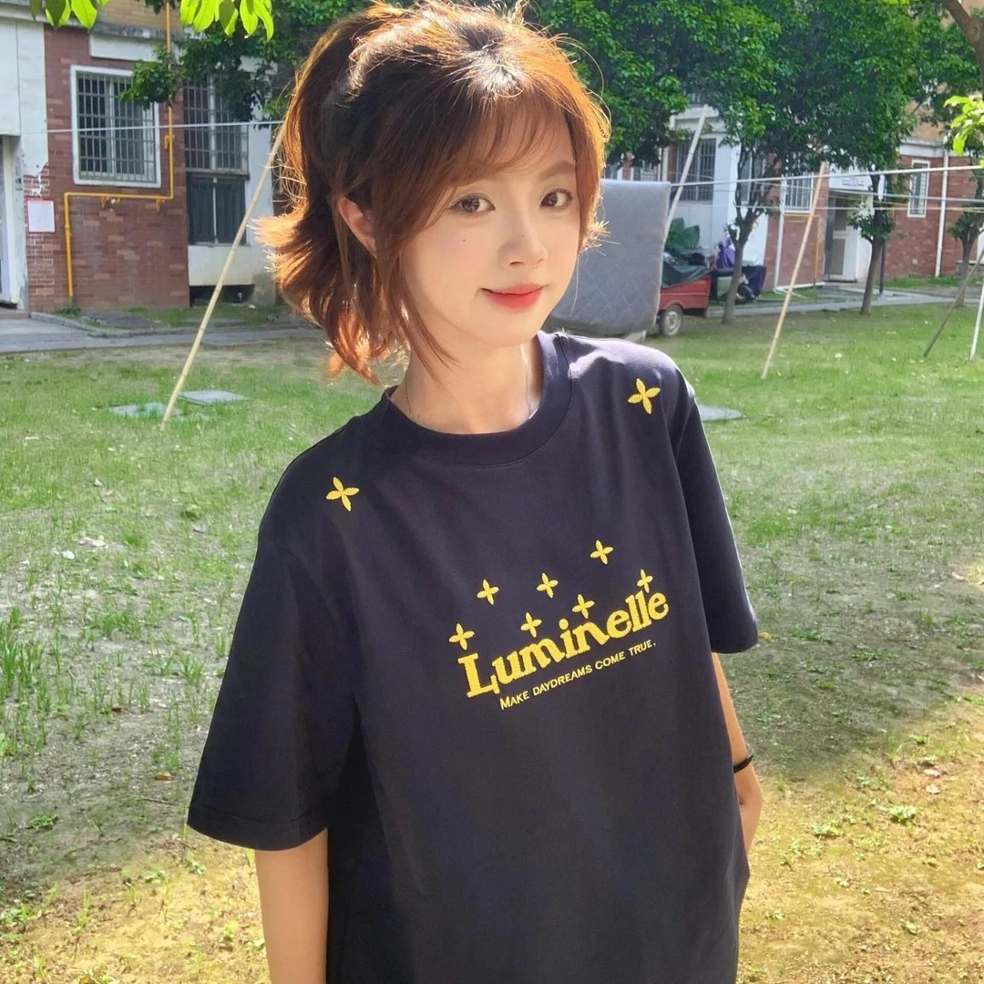 美式复古高级感刺绣短袖T恤男女同款纯棉重磅休闲潮牌情侣上衣服