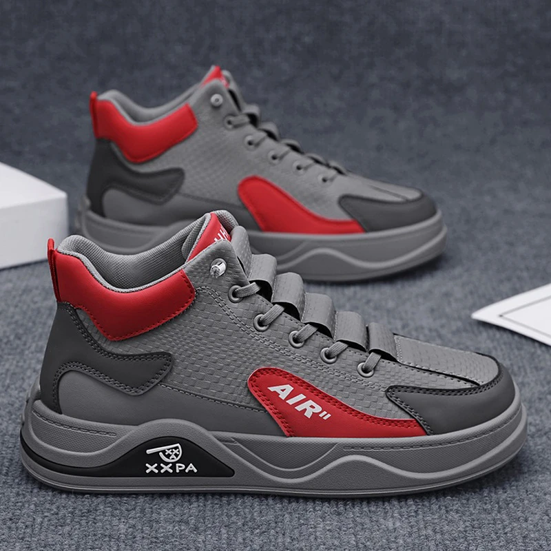 【设计师款】男鞋2025秋季新款皮面高帮休闲鞋轻便百搭防滑软底板鞋