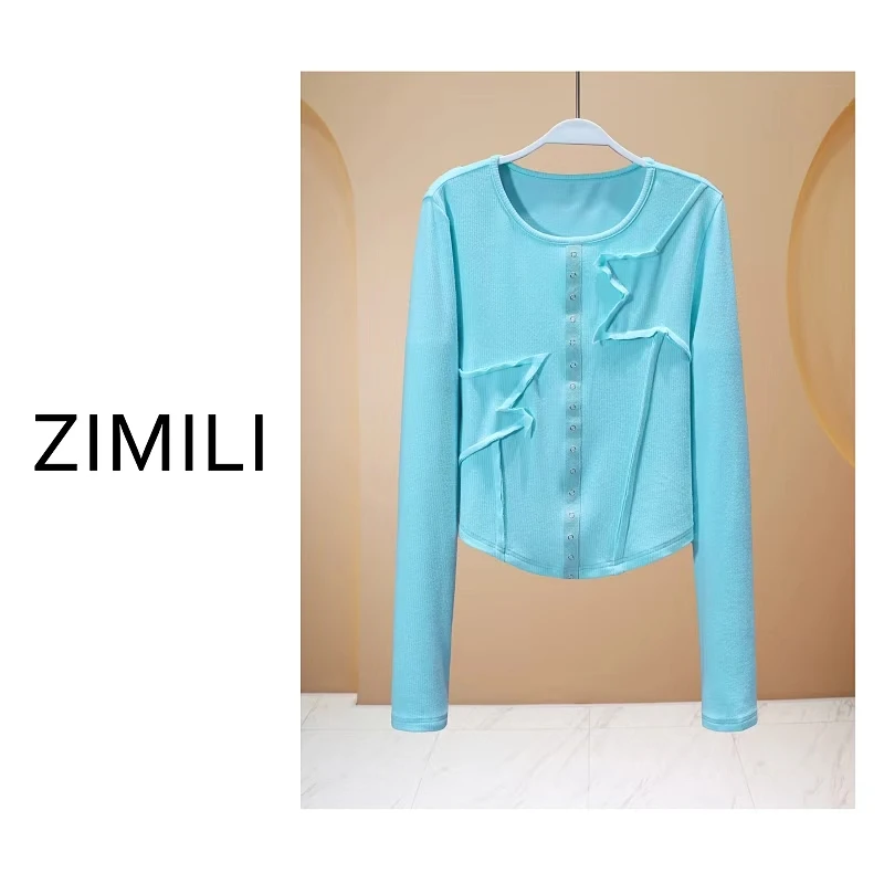 【亮哥女装】2025秋冬新品《杨柳秋千院中》清水蓝坑条纹长袖衫6230