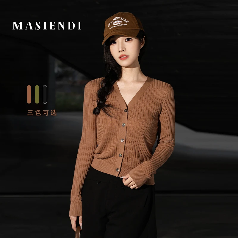 玛丝恩迪常规款女士百搭纯色休闲针织衫74002上衣秋冬秋季毛衣