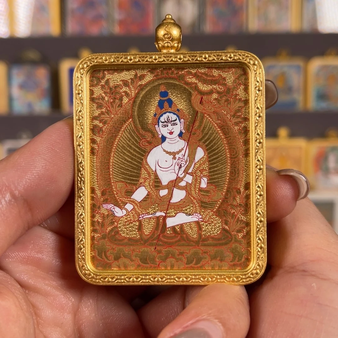 吊坠大白伞盖佛母金唐青海热贡唐卡