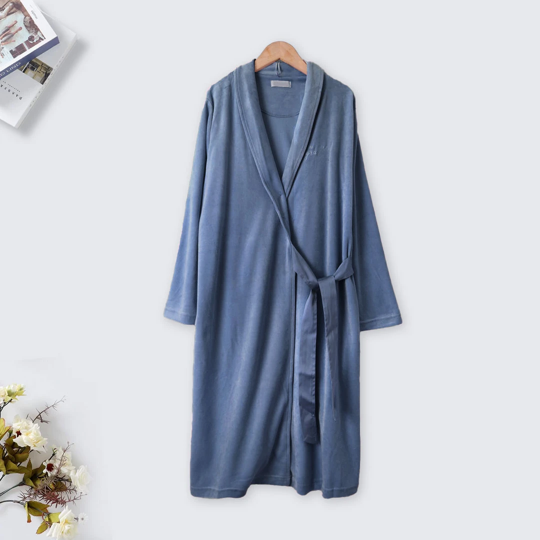 春季女士开襟休闲袍长款刺绣家居服系带睡袍00007 保暖洋气衣服女