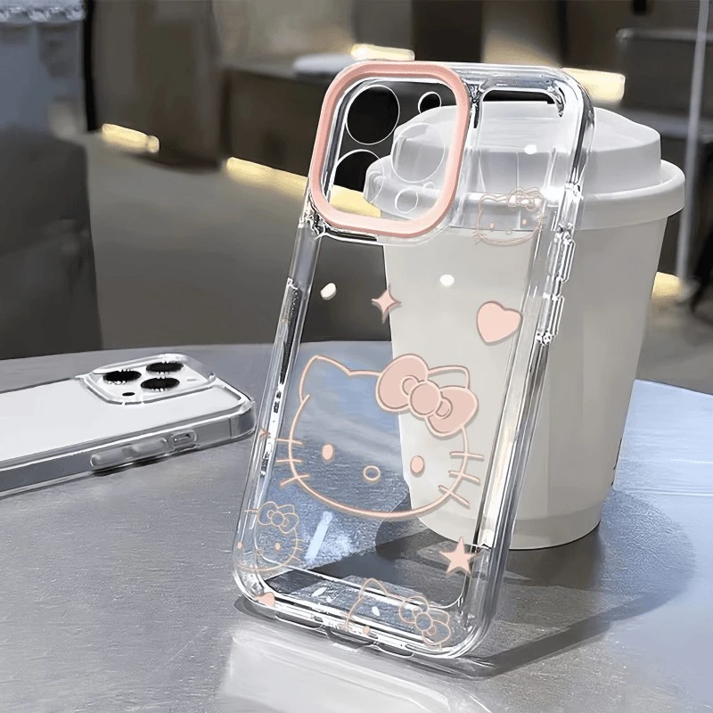 粉线条凯蒂适用苹果16PROMAX手机壳iPhone15高颜值14透明13软壳12
