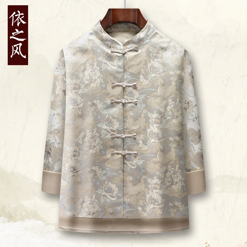 中老年女装妈妈春装新中式外套立领盘扣春季老人衣服奶奶国风上衣