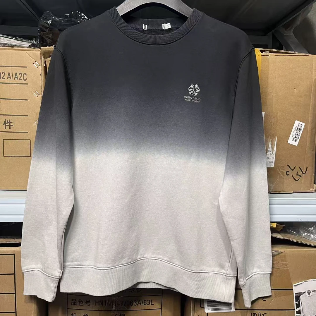 8869撤柜H剪标图案卫衣软糯质感男款春秋款渐变色雪花刺绣标