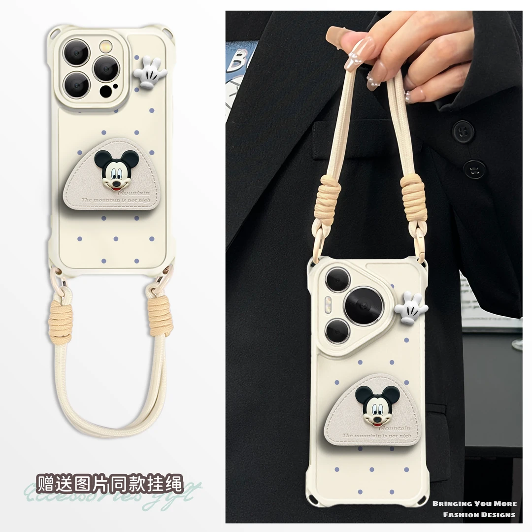 适用于苹果16华为OPPO小米VIVO个性简约电镀四角挂绳手机壳YA0247