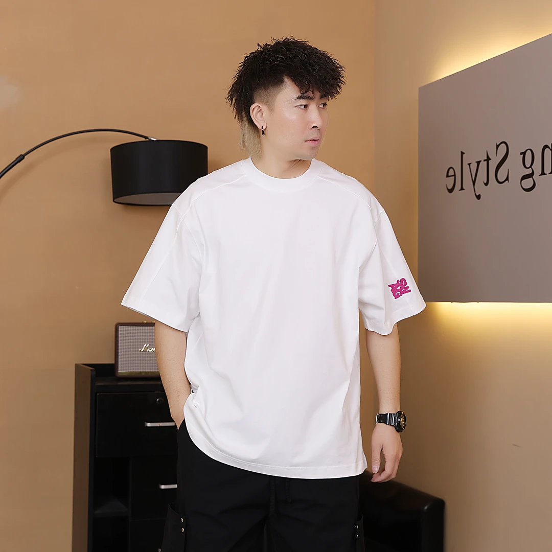 2025夏季新款潮牌重磅刺绣圆领短袖t桖男美式宽松简约百搭半袖潮