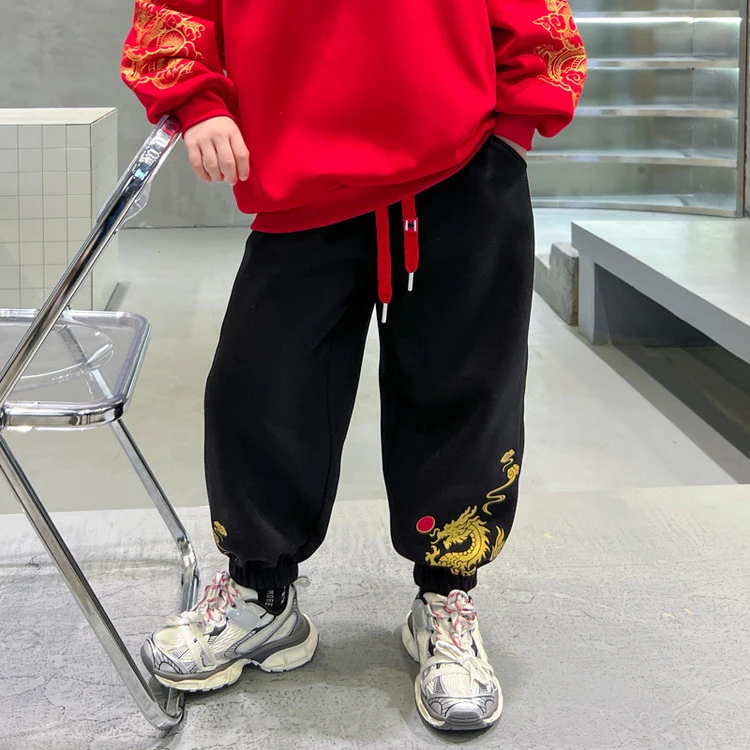 裤子中国风春秋字母印花男童新款中大童休闲裤宽松裤儿童秋季卫裤