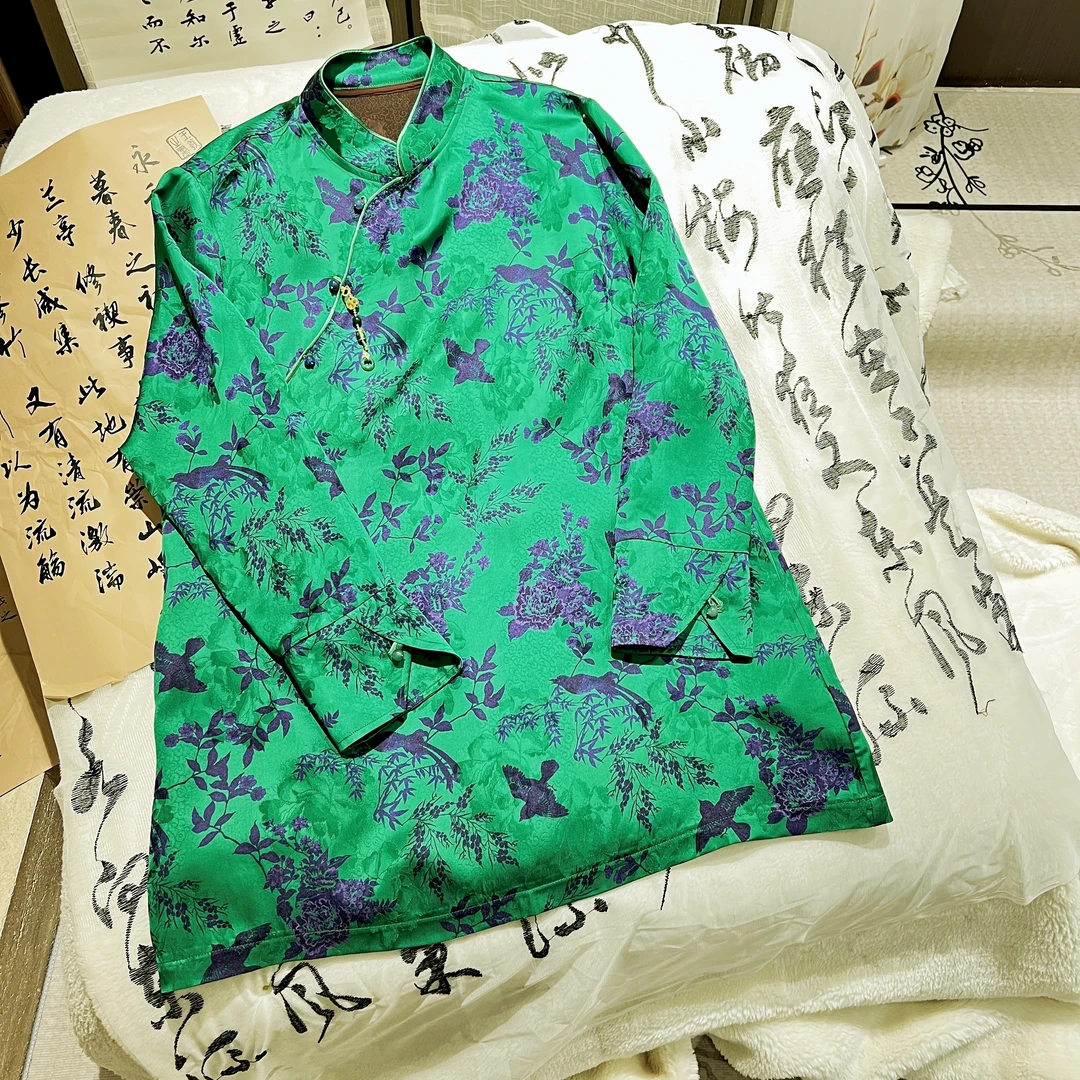 YUEZHE 提花新中式女士衬衣2025秋季新款长袖时尚休闲国风旗袍