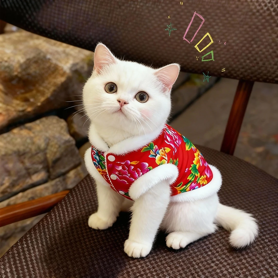 猫咪衣服冬季加绒东北大花袄银渐层英短德文猫小狗狗衣服保暖秋冬