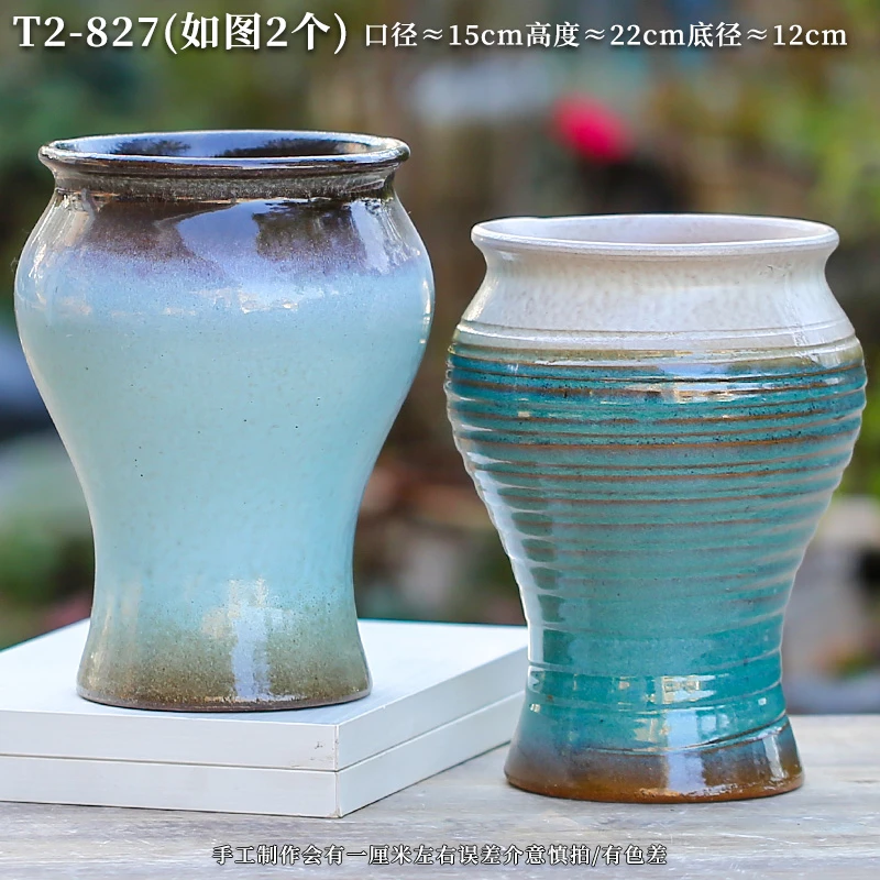 T2-827宜兴粗陶多肉阳台盆养花透气鱼尾陶罐九尾狐老桩绿植高花盆
