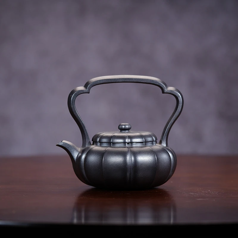 顾脉李氏石黄筋纹提梁350cc宜兴黄龙山原矿全手工紫砂壶