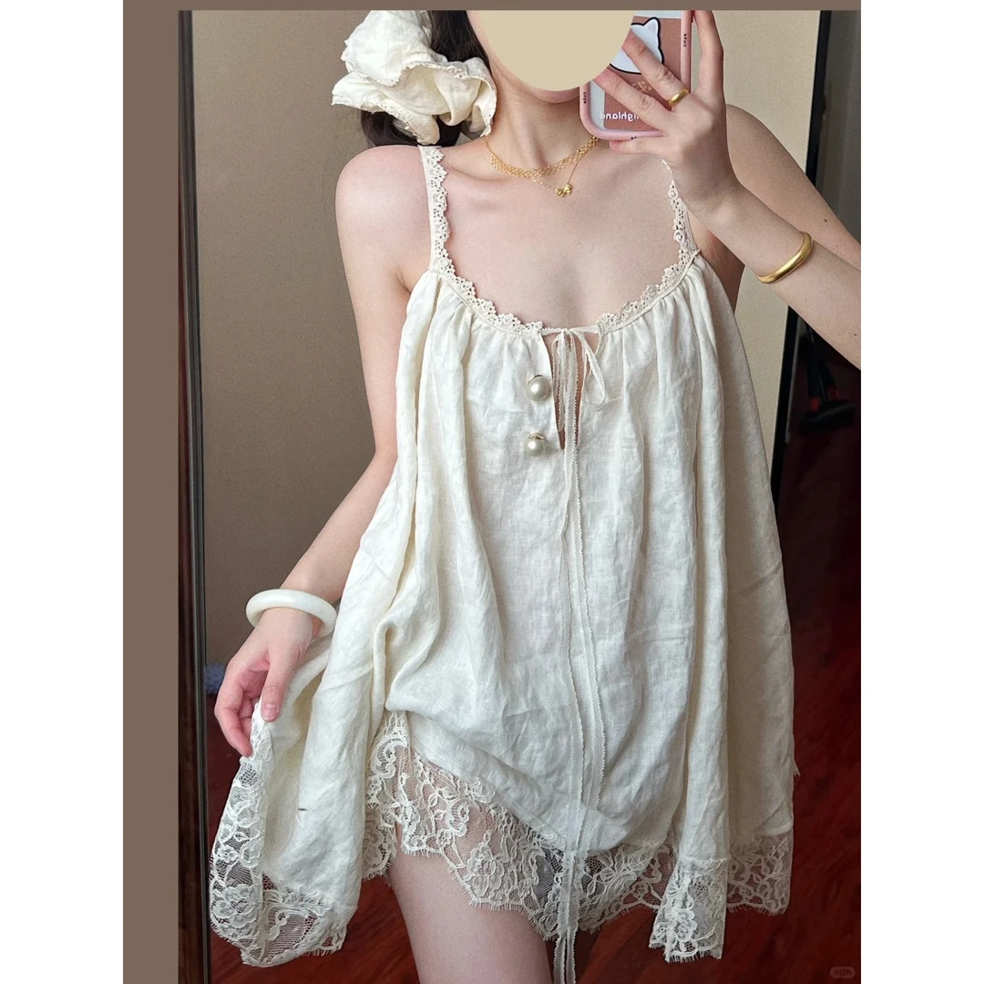 【纯欲蕾丝边】法式性感吊带睡裙女夏天穿搭宽松显瘦长裤家居服套装