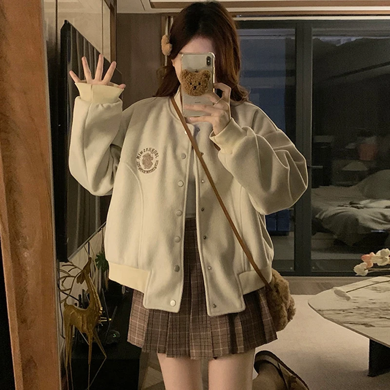 美式棒球服少女春秋2025新款初中高中学生学院风宽松休闲夹克外套