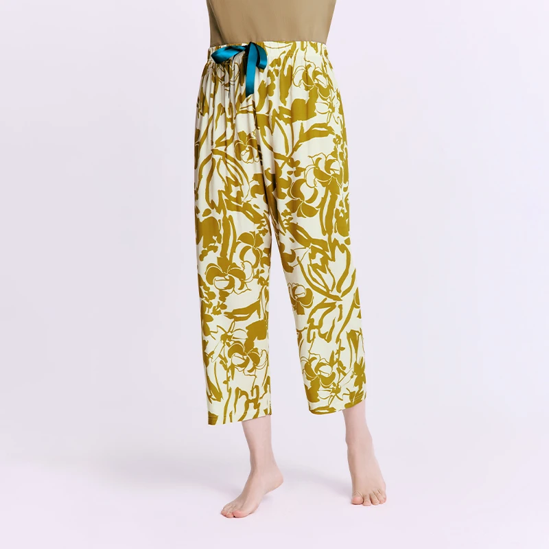 三枪棉印花女时长潮流阔腿宽松休闲裤八分裤