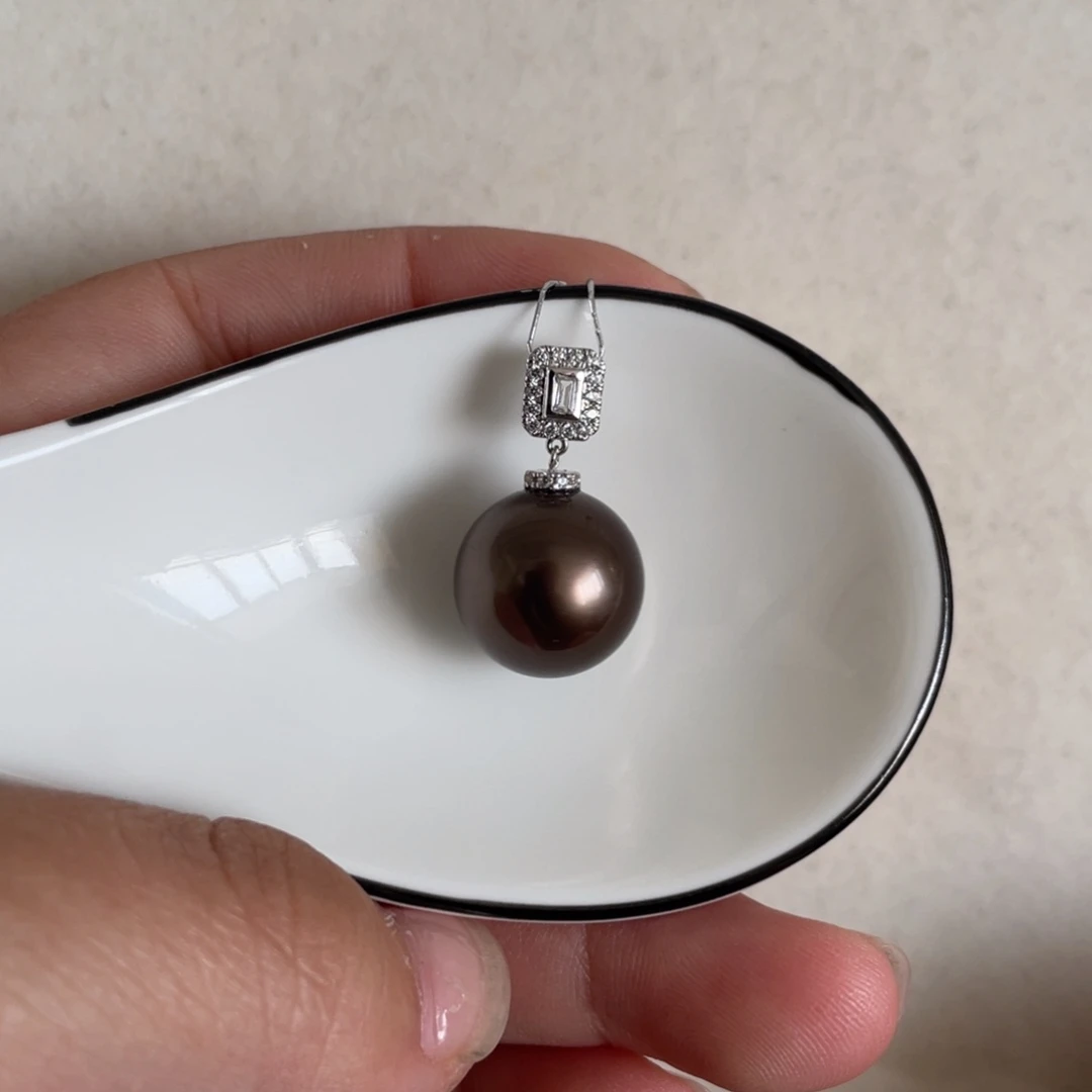 海水珍珠吊坠(不含链)18K金镶嵌13-14mm