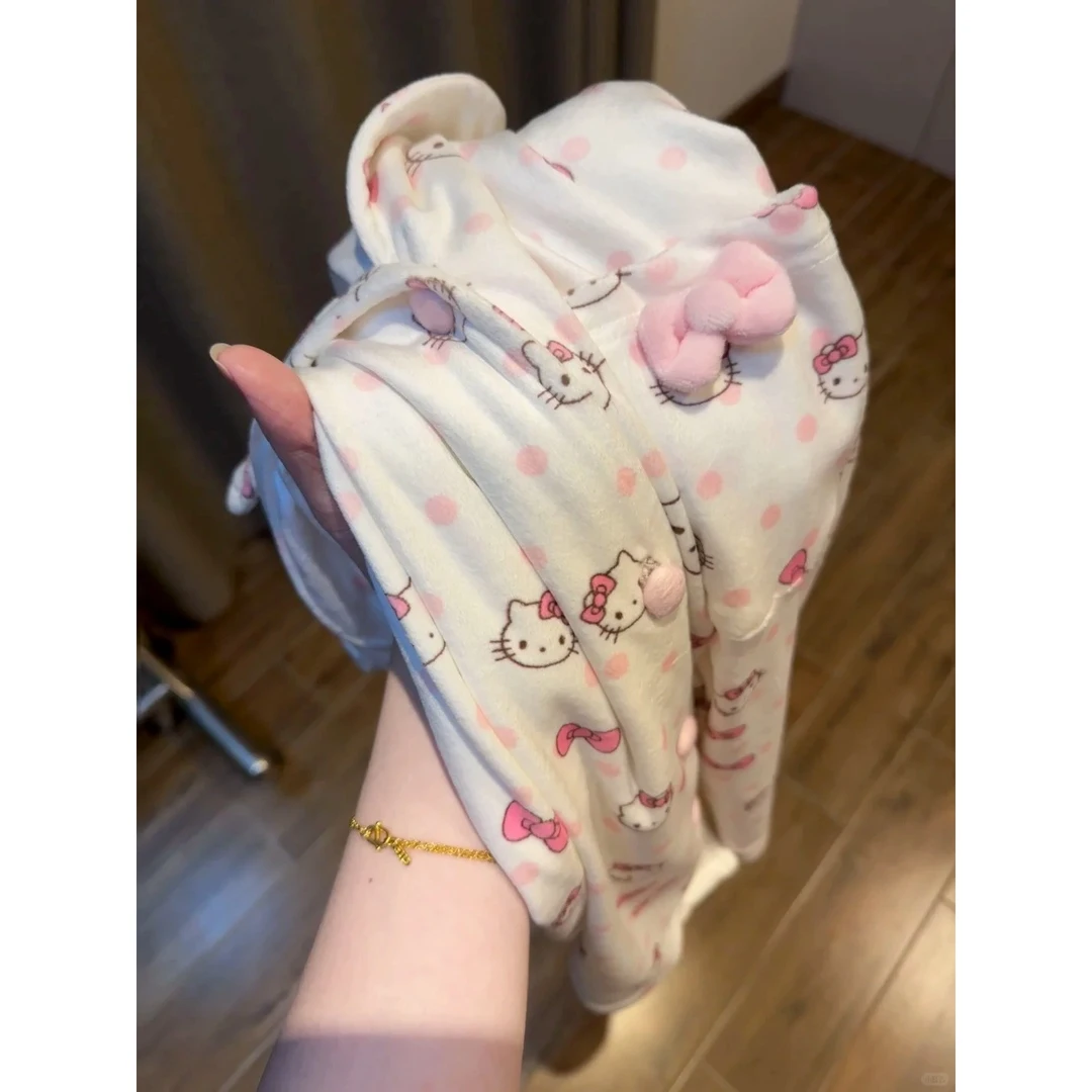 【甜妹kitty猫】ins波点舒适德绒睡衣女冬加厚加绒套装保暖家居服