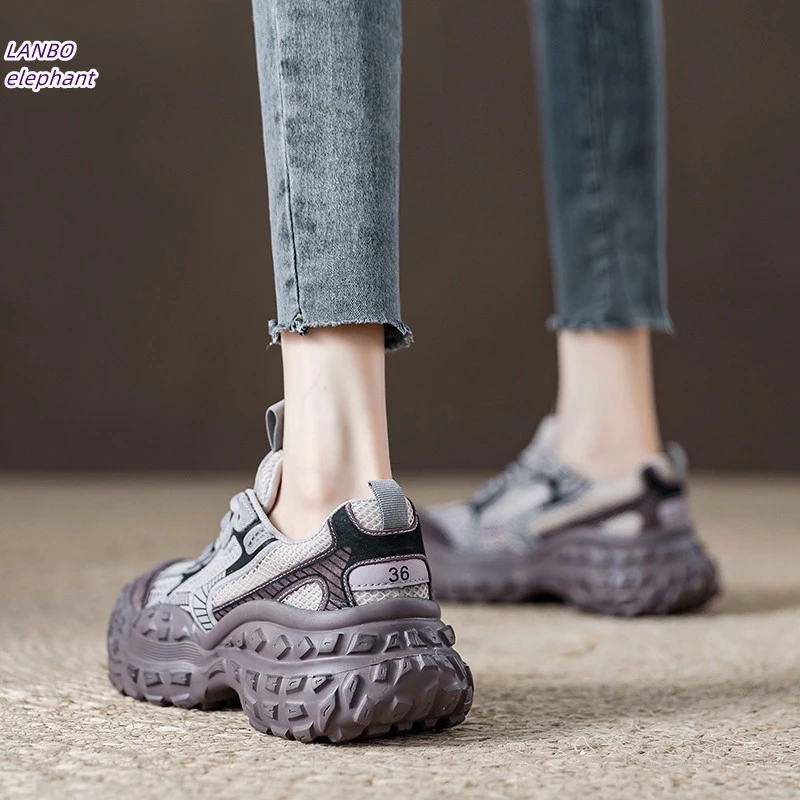 薄款透气单网镂空老爹鞋女夏季2026新款榴莲底运动鞋做旧休闲女鞋