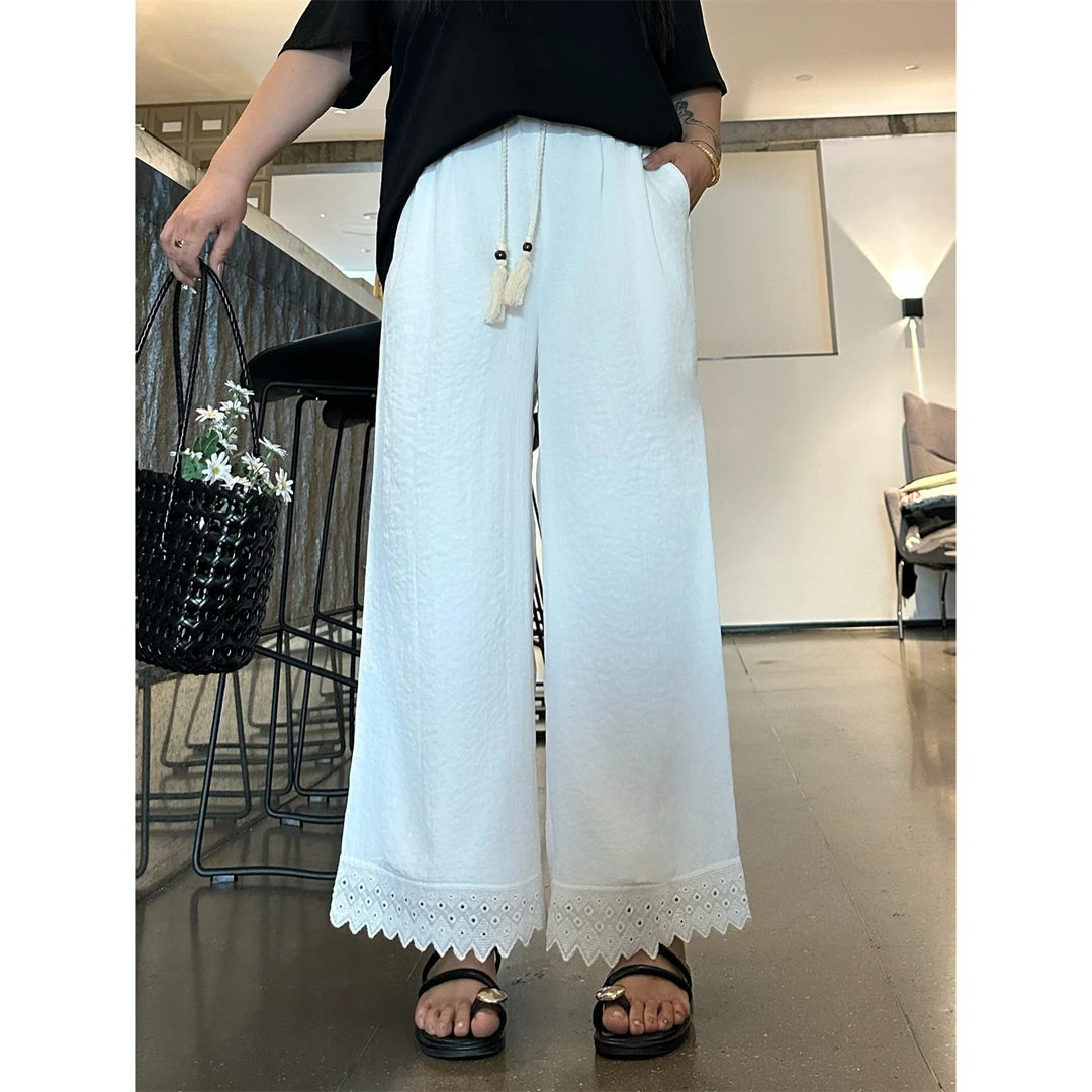 断码捡漏~曼谷霓虹/ 松弛感花边拼接阔腿奶奶裤14673花契大码胖mm