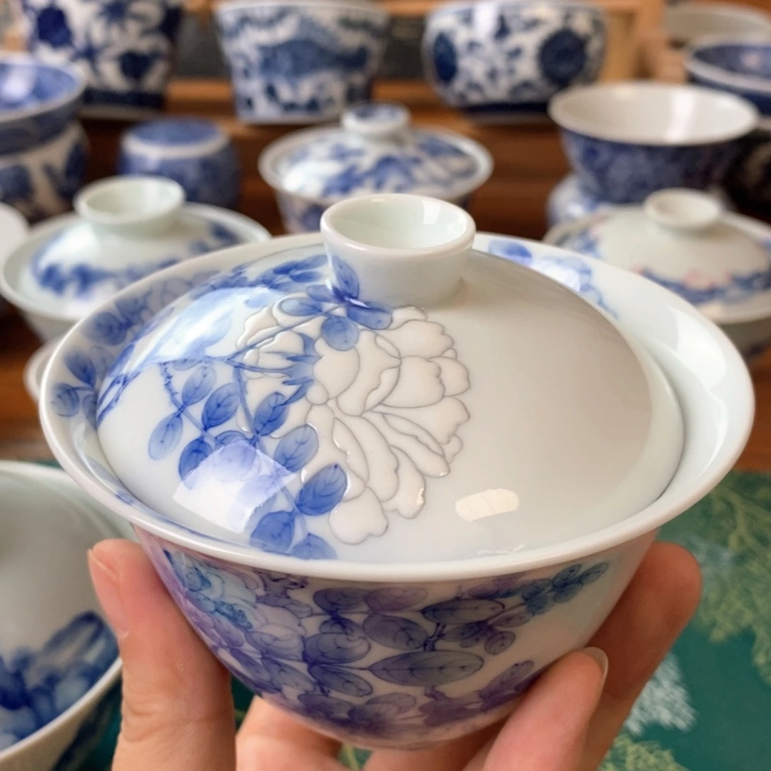 书***星景德镇手绘青花盖碗茶具