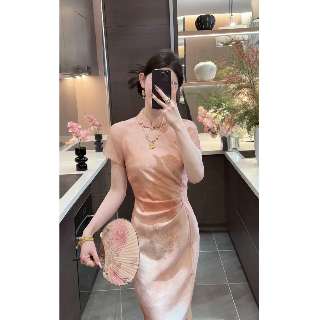 【周粥】【水墨】2025新款气质修身中式国风收腰连衣裙预JJC5LYQ1117