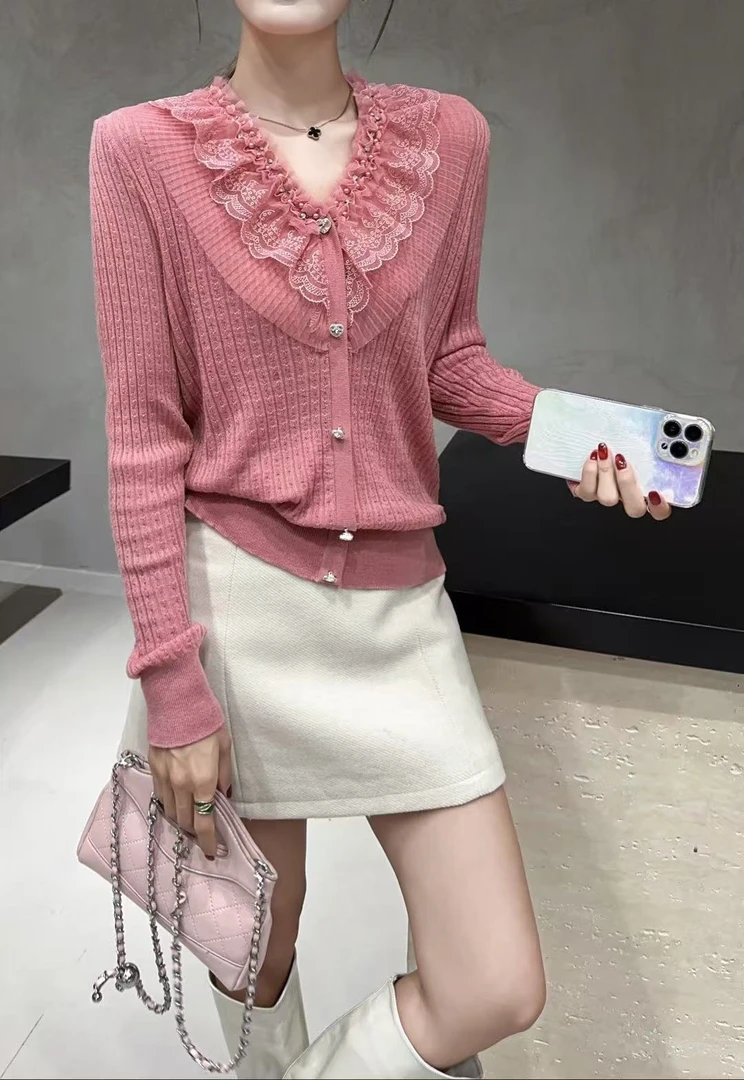 淑雅阁服饰  上衣时尚针织衫减领慵懒风条纹8102