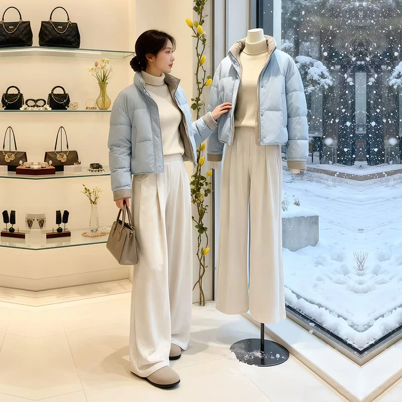 棉服女款2025新款冬季高级感通勤加厚保暖立领羽绒棉衣面包服外套