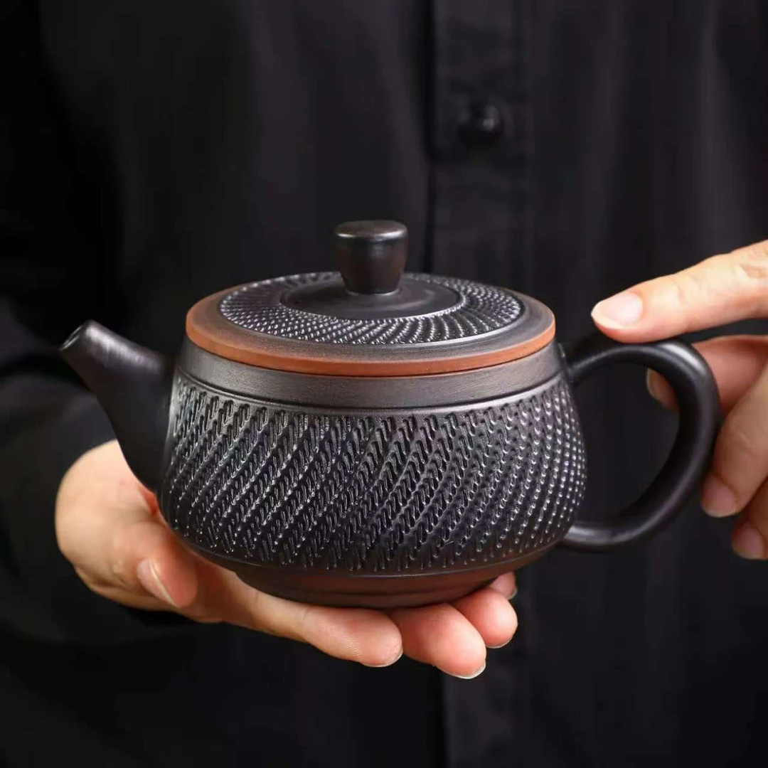 复古紫陶全手工跳刀纹汉瓦壶凤鸣壶大容量紫陶壶高档家用茶具礼盒