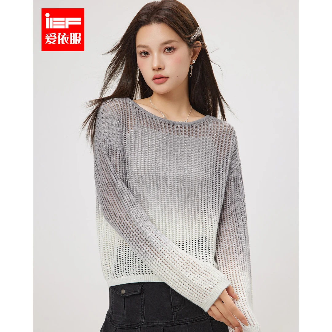 IEF/爱依服2025春季新款两件套韩版休闲吊染渐变设计时尚镂空上衣