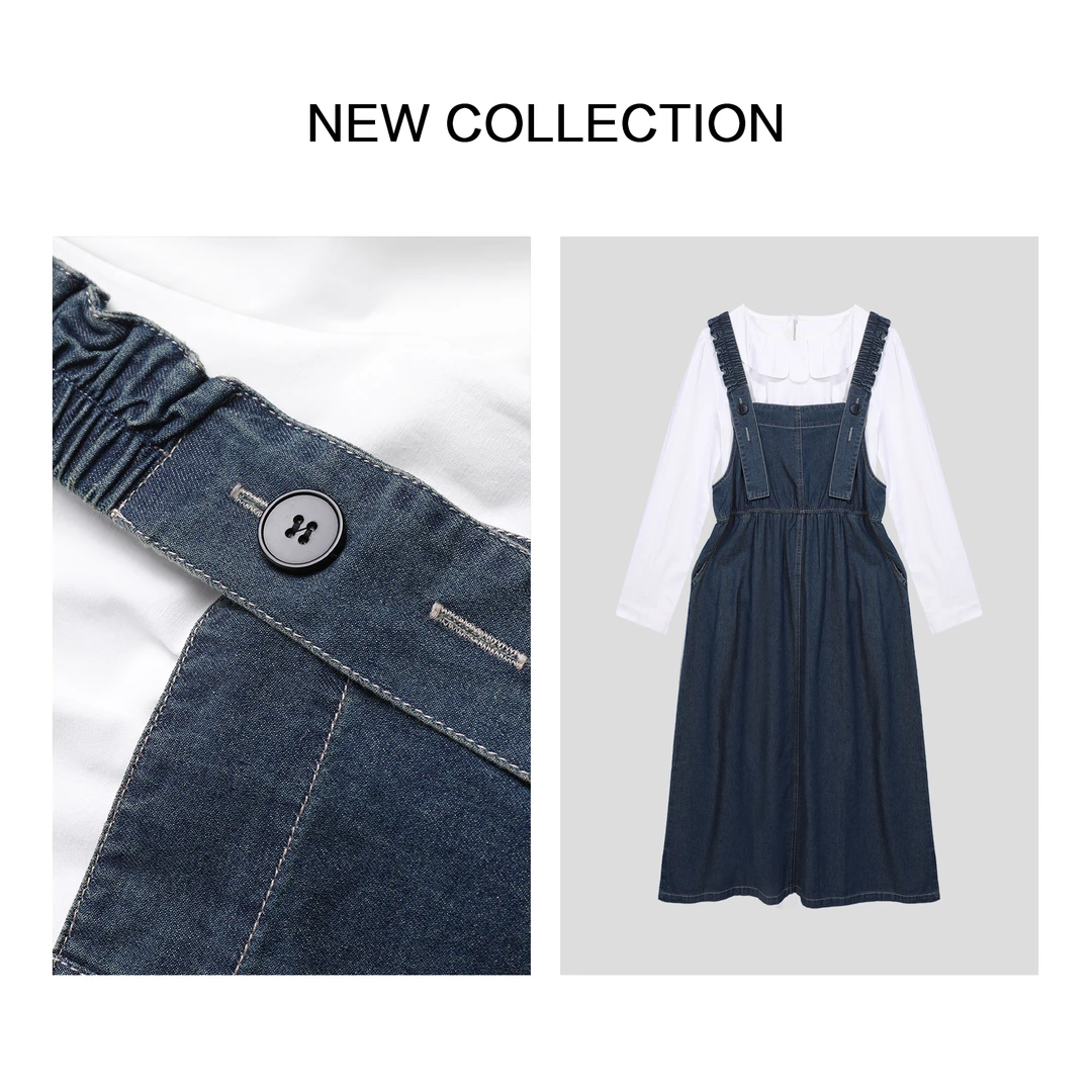 【小铃铛】D5F36083B 春季女士长袖上衣+背带牛仔裙两件套