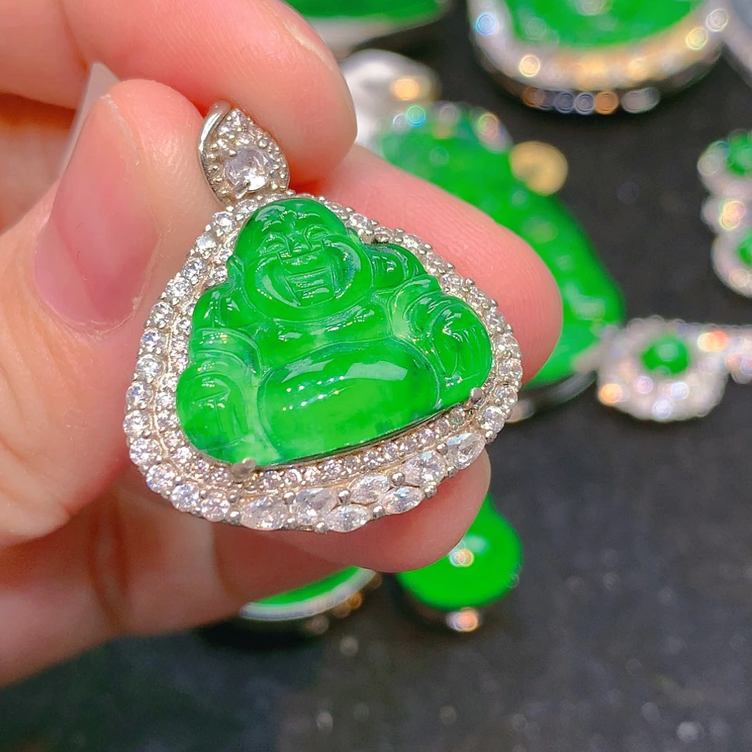 吊坠(不含链)银S925镶嵌翡翠翡翠