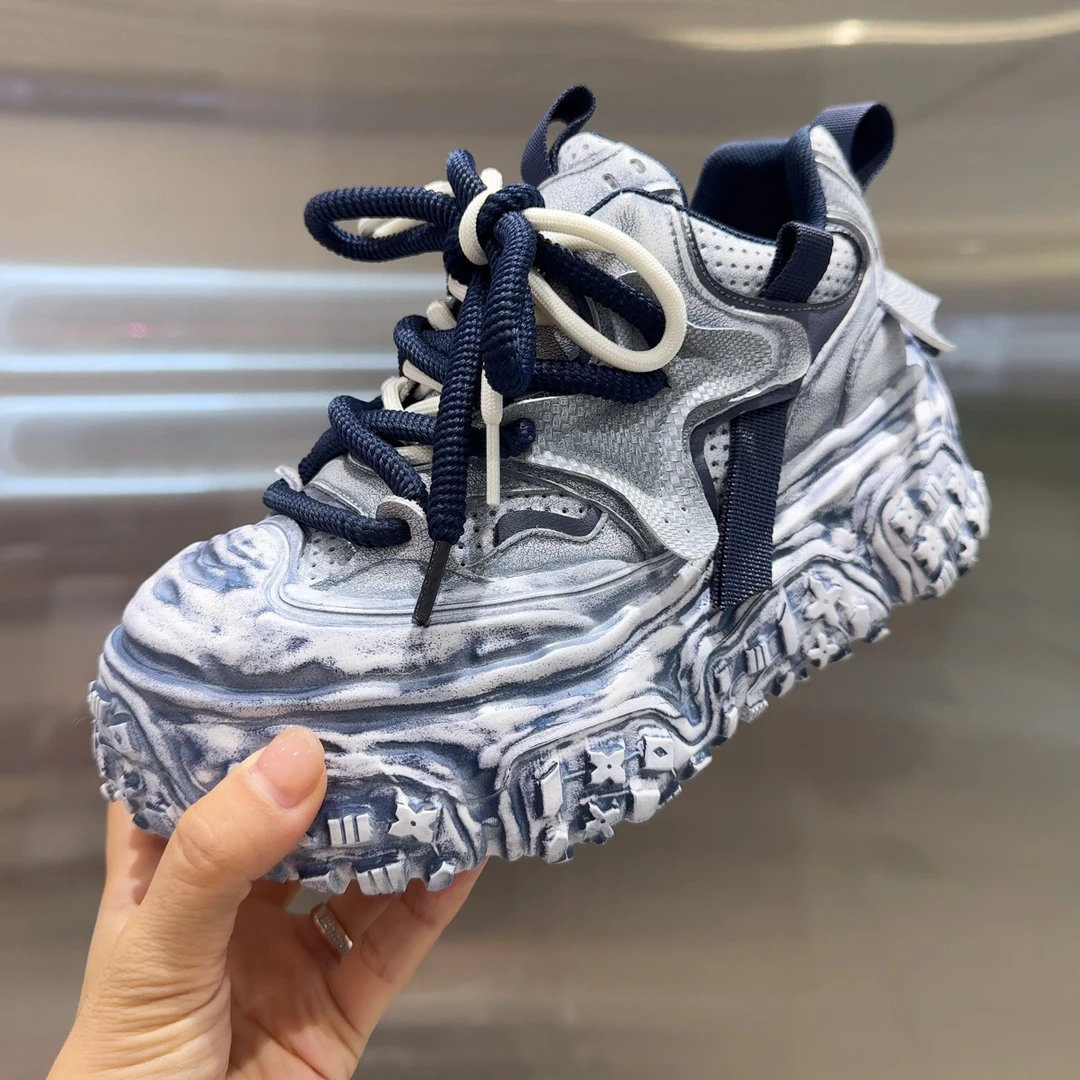 莫兰迪超轻轮胎鞋老爹鞋 做旧灰白时尚女鞋溶解底潮流运动鞋厚底