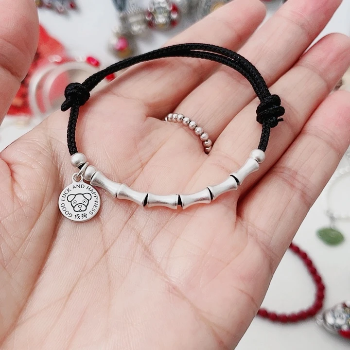 珐琅吊坠足银竹节生肖