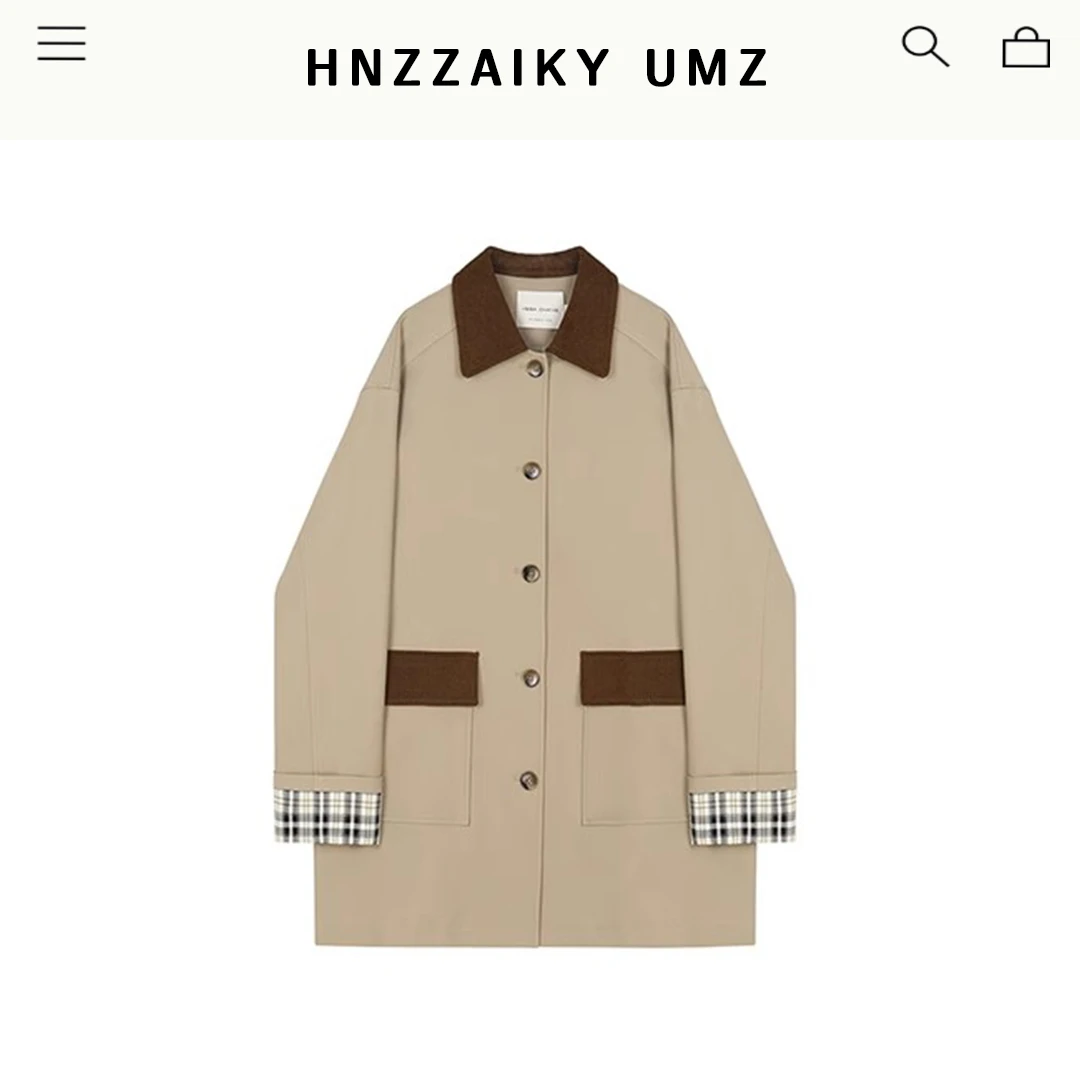 UMZ 英伦风撞色灯芯绒拼接中长款翻领廓形外套U25S100109