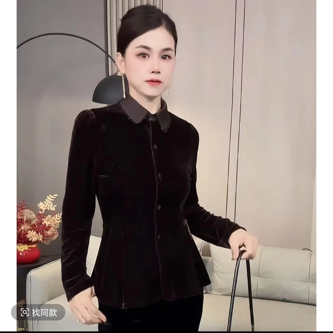 新款面膜丝绒收腰显瘦衬衫气质百搭上衣