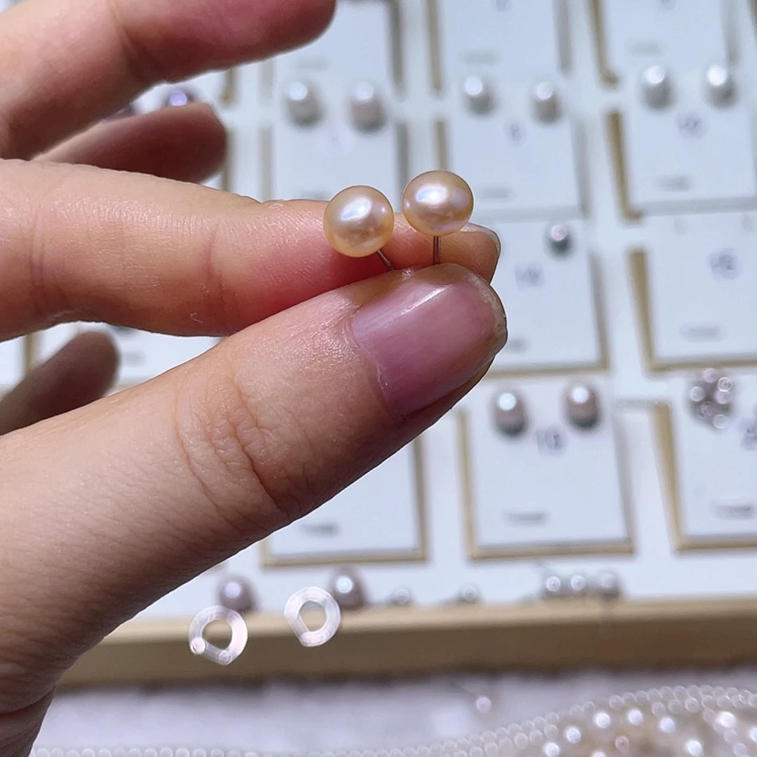 怀***3银S925镶嵌淡水珍珠耳饰