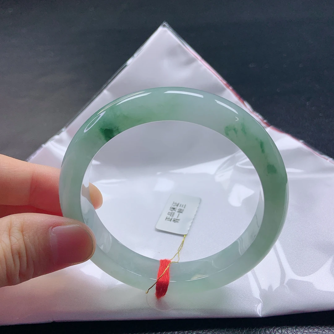 60➕圈口冰透飘花正圈手镯缅甸天然a货女手镯