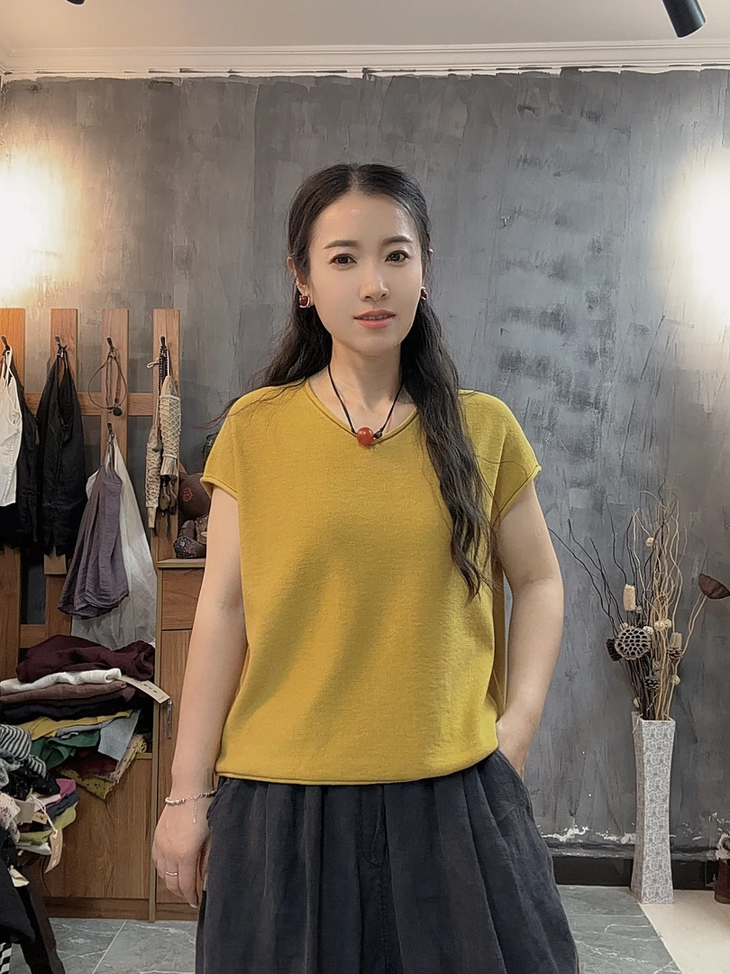 2567小V领柔软舒适棉线短款宽松无袖小衫，衣长52左右  胸围110