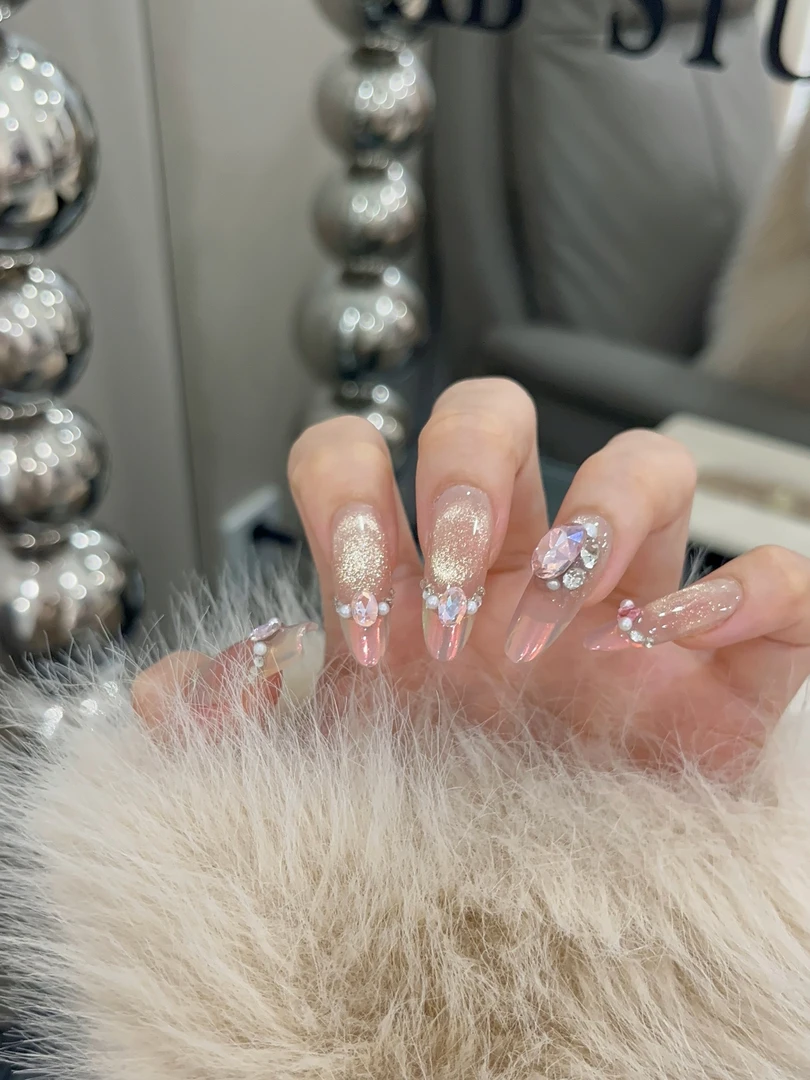 【扶摇】原创款 请勿盗图 法式猫眼仙女粉色K9钻珍珠纯手工穿戴甲