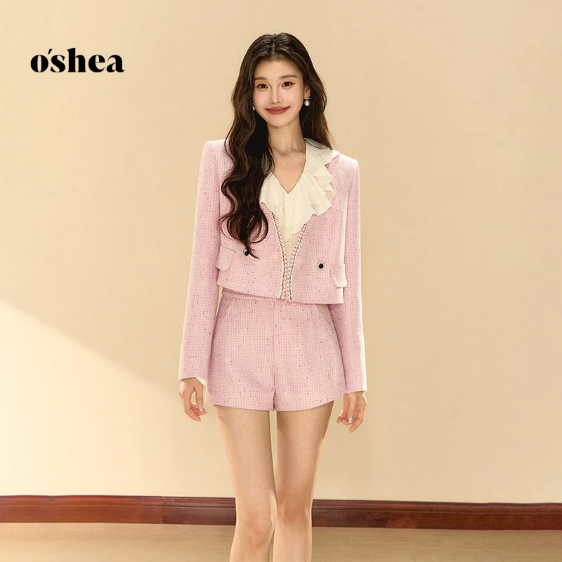 oshea【官方专享】薄沙粉紫小香短外套女春季简约精致修身显瘦上衣