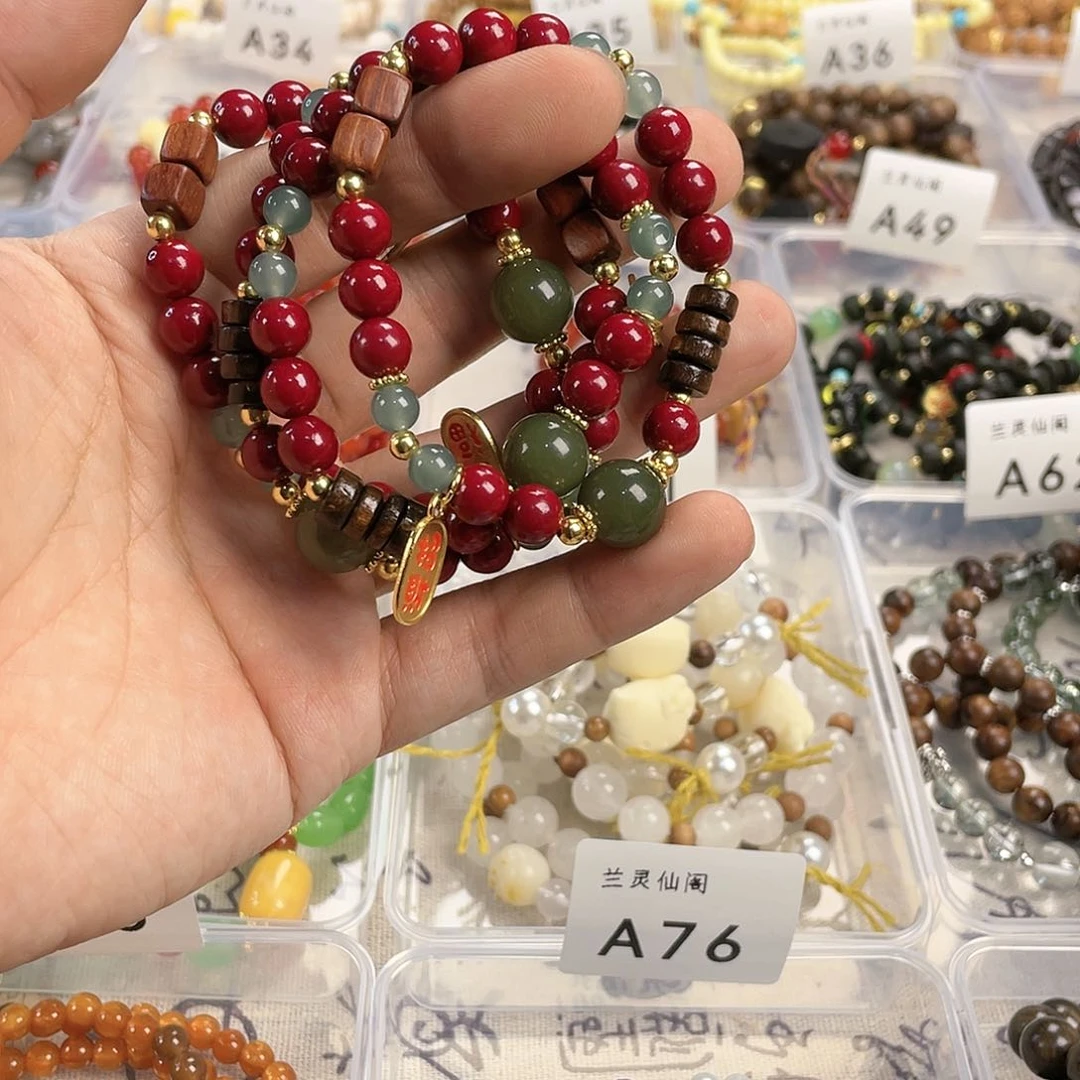 檀香木手串银S925镀金镶嵌