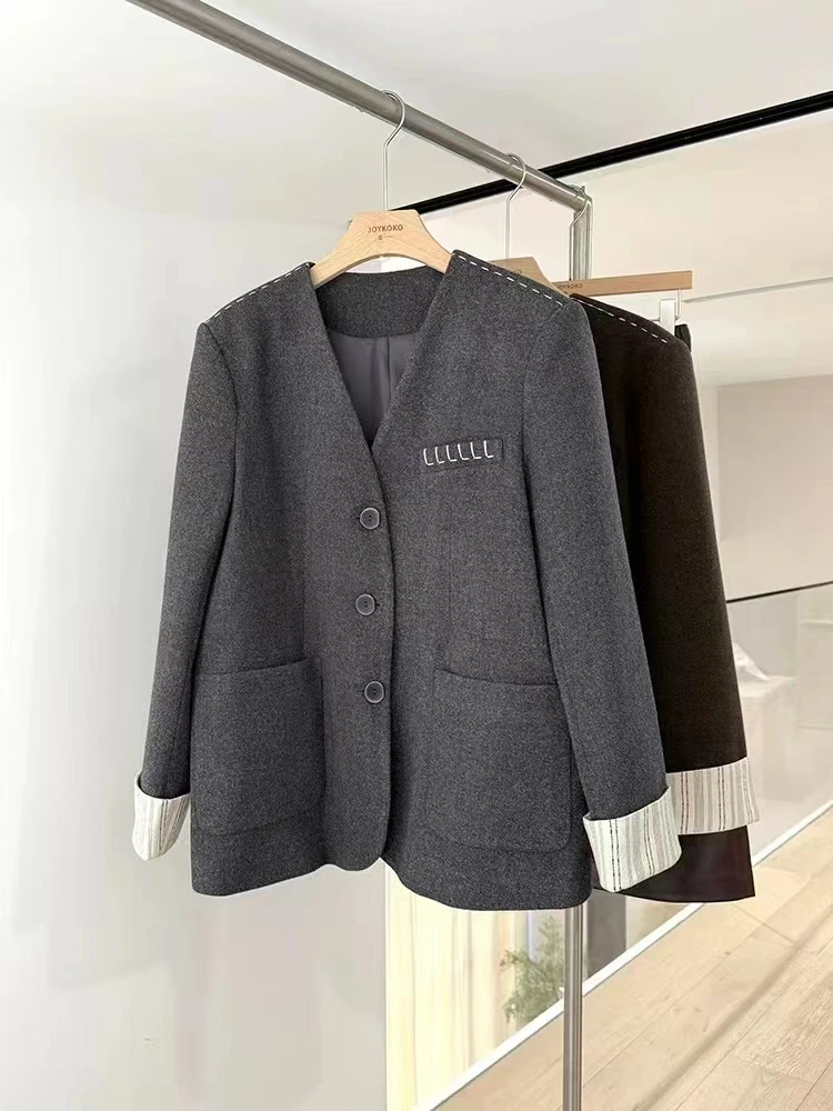 【现货＋运费补贴】轻奢西装  设计师轻奢外套V领高级感休闲加棉9811