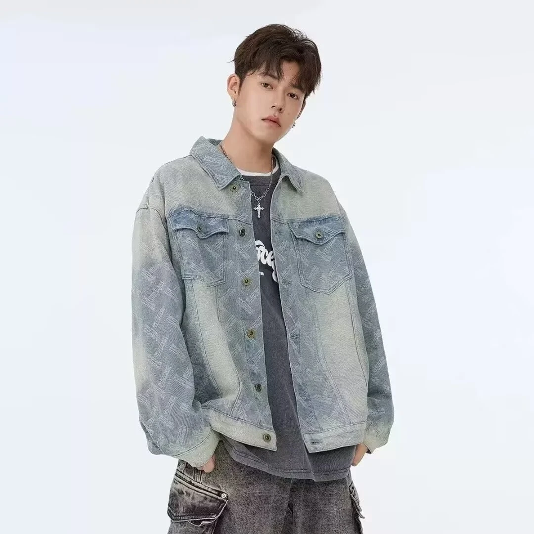 废土风脏脏垫肩牛仔外套男女做旧2024新款做旧水洗工装夹克褂子