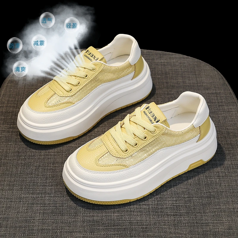 厚底增高爆款网面小白鞋女2025夏季透气软底百搭休闲时尚休闲鞋潮