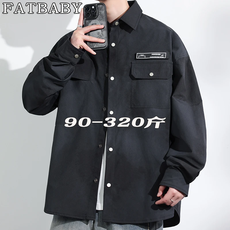 大码文艺风男士衬衫开春新款加肥加大痞帅宽松休闲长袖衬衣外套男