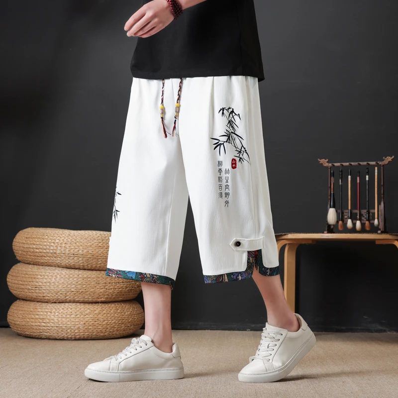 夏季新款七分裤男冰丝休闲运动裤帅气宽松薄款直筒男士沙滩短裤子